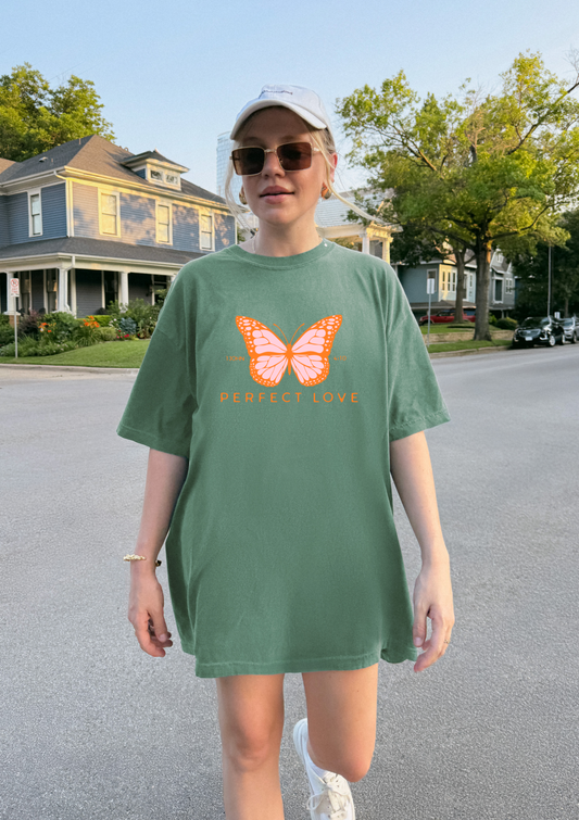 'PERFECT LOVE" butterfly t-shirt (light green)